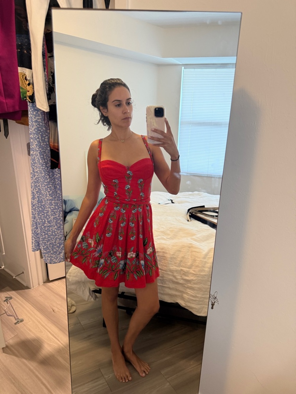 FARM Rio Red Floral Sweetheart Mini Dress